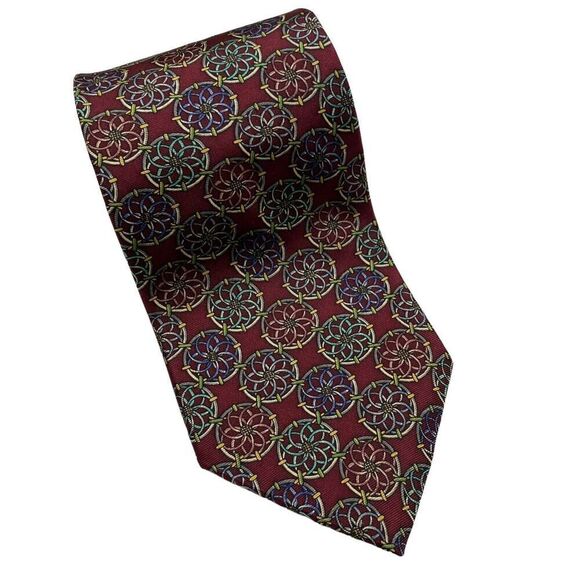 Christian Dior Tie Men's Necktie Silk Maroon Circles Made in USA - Picture 2 of 7